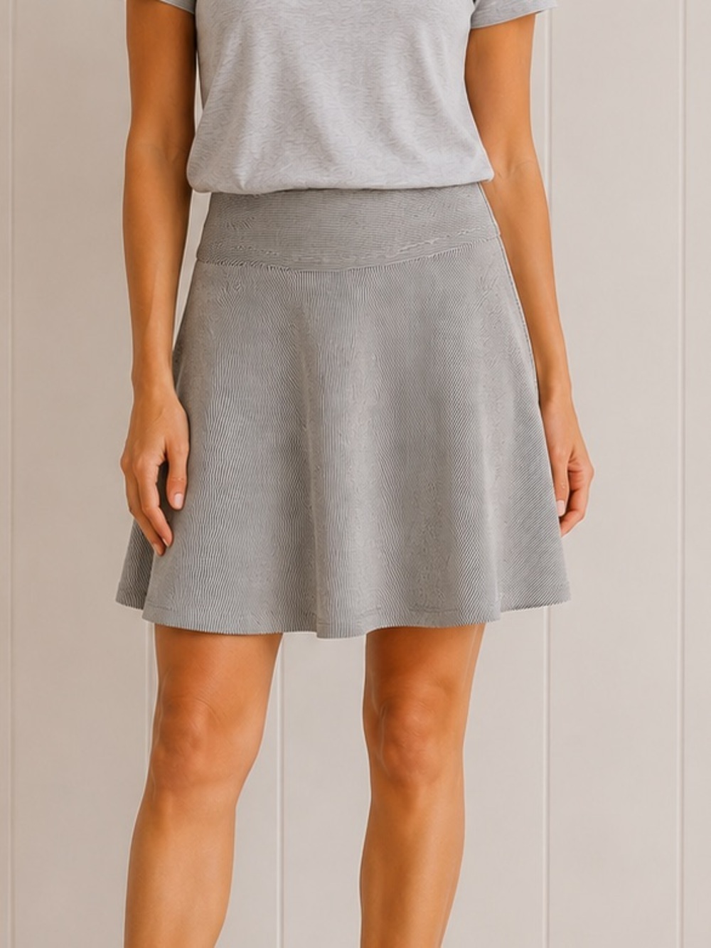 Anni Kuan Navy White Microstripe Seersucker Cotton Full Circle Skirt Size 10